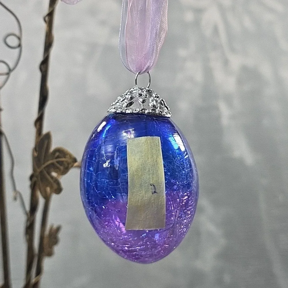 Vintage Easter Egg Crackle‎ Iridescent Glass Kugel Style - 2